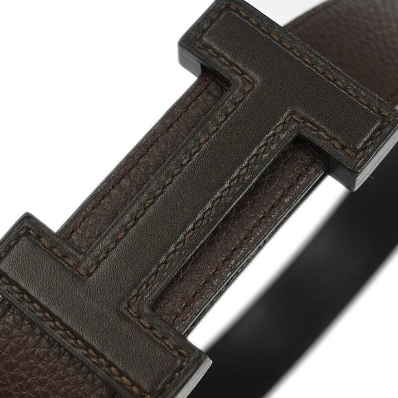 Hermes Brown Togo Box Calf Constance Reversible Belt #80 Small Good - Picture 3 of 7